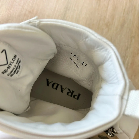 Authentic Prada Wheel Zipped-Pouch High Top Re-Nylon Trainers in White - Picture 12 of 12